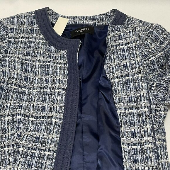 Talbots Tweed Suit Business Jacket Women Size Petite 8P Blue Pocket Grid Modern - Picture 4 of 12